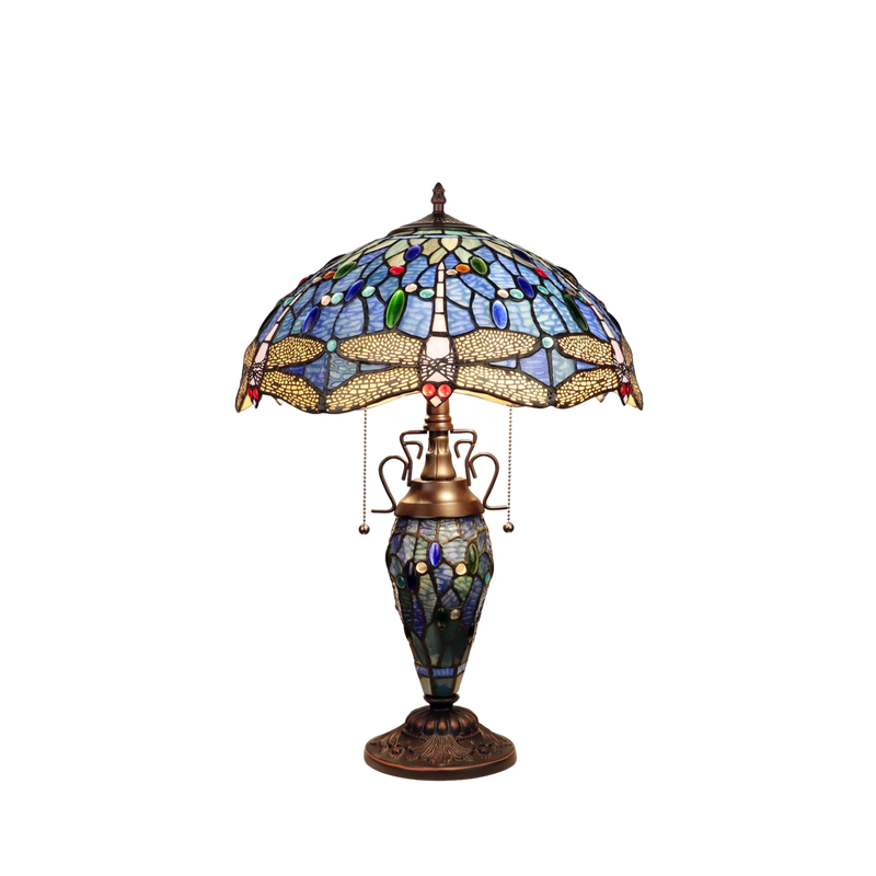 23-inch Tiffany Glass Table Lamp Sunniva Dragonfly Double Lit by Chloe Lighting