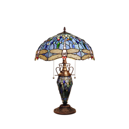 23-inch Tiffany Glass Table Lamp Sunniva Dragonfly Double Lit by Chloe Lighting