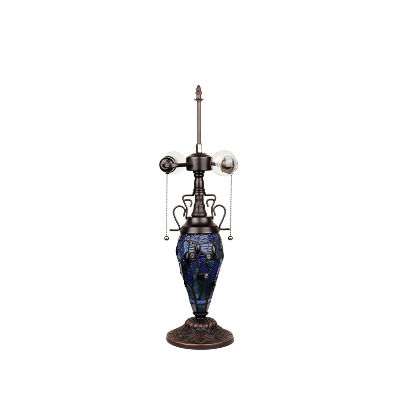 View of lamp base and hardware without shade. Tiffany Glass Table Lamp Sunniva Dragonfly Double Lit by Chloe Lighting