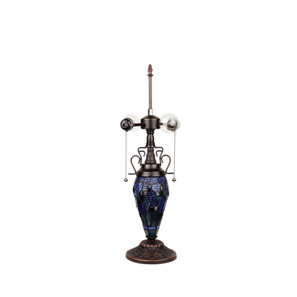 View of lamp base and hardware without shade. Tiffany Glass Table Lamp Sunniva Dragonfly Double Lit by Chloe Lighting