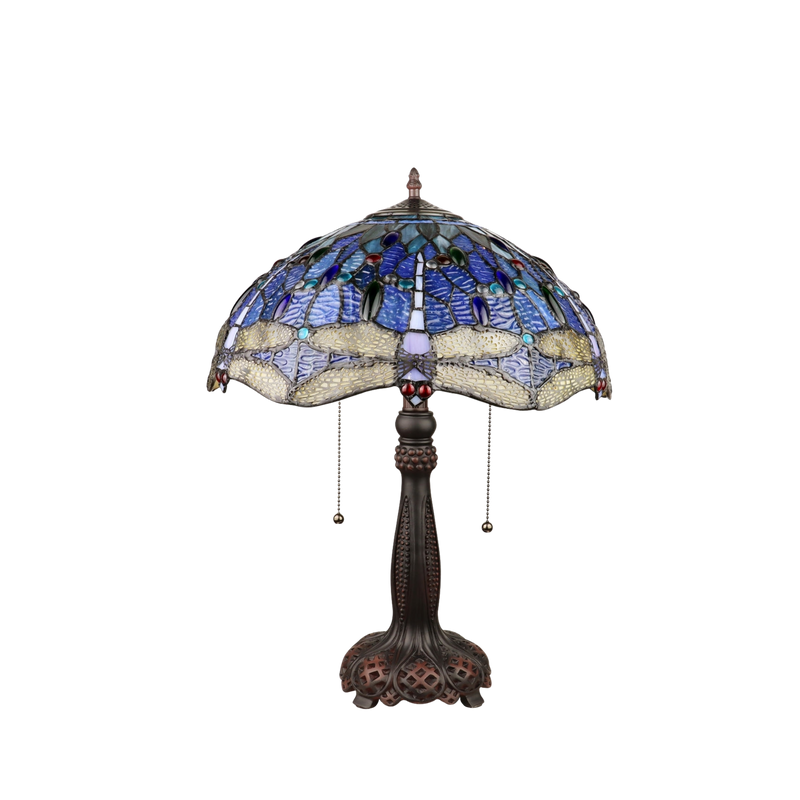 Unlit view. Vintage Tiffany Table Lamp Sunniva Dragonfly by Chloe Lighting