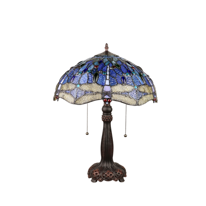 Unlit view. Vintage Tiffany Table Lamp Sunniva Dragonfly by Chloe Lighting