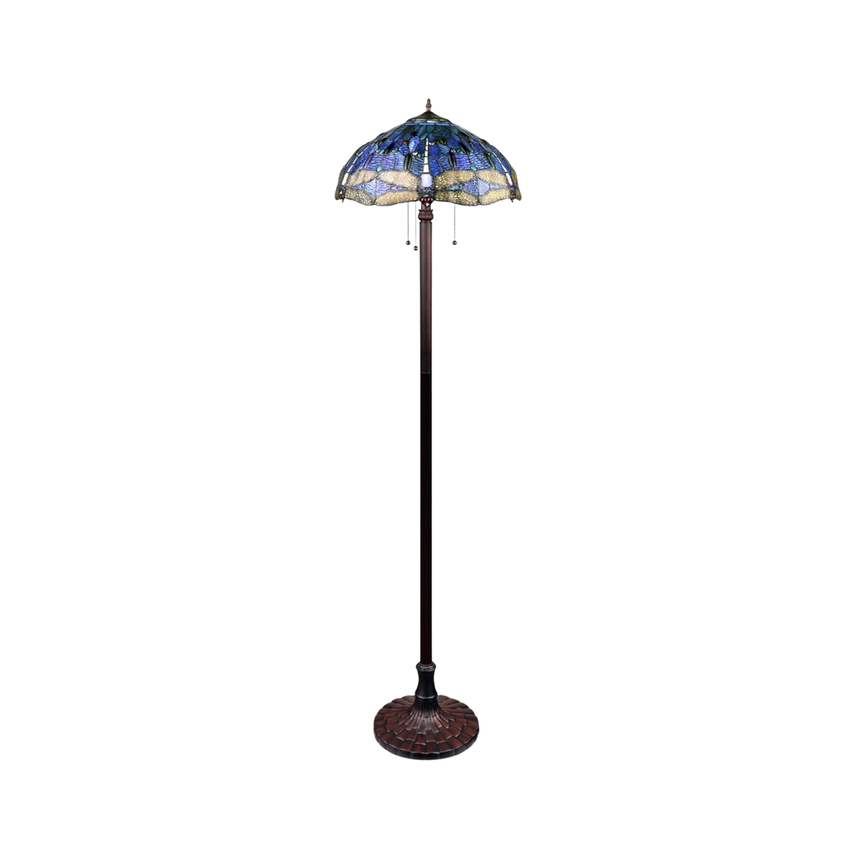 Unlit view. 65-inch Tiffany Stained Glass Floor Lamp Sunniva Dragonfly by Chloe Lighting