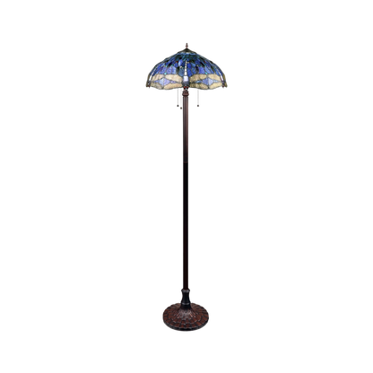 Unlit view. 65-inch Tiffany Stained Glass Floor Lamp Sunniva Dragonfly by Chloe Lighting