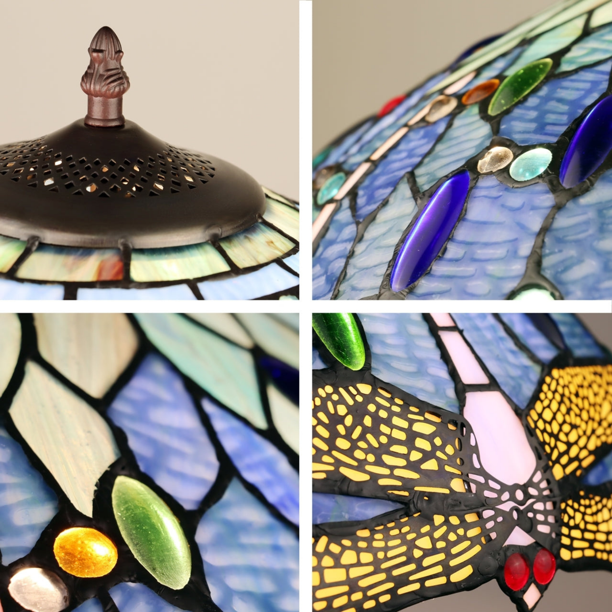 Close up view of shade. Tiffany Stained Glass Floor Lamp Sunniva Dragonfly by Chloe Lighting