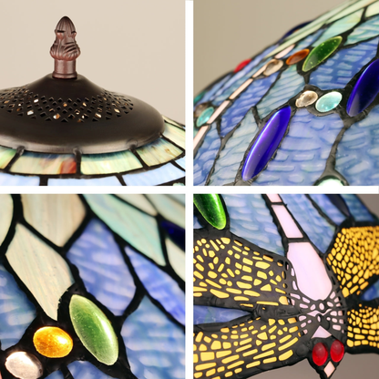 Close up view of shade. Tiffany Stained Glass Floor Lamp Sunniva Dragonfly by Chloe Lighting