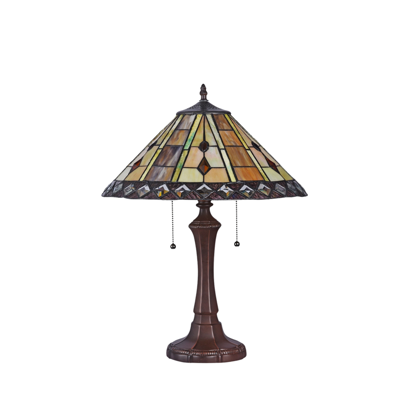 Unlit view. Tiffany Glass Table Lamp Godwine Geometric by Chloe Lighting