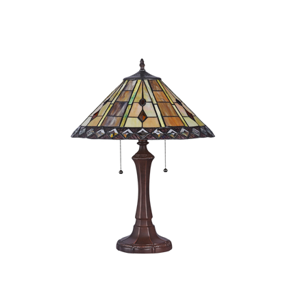 Unlit view. Tiffany Glass Table Lamp Godwine Geometric by Chloe Lighting