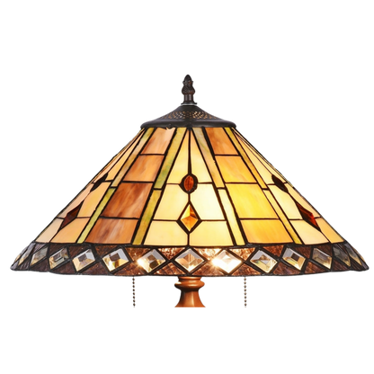 Close-up view of stained glass shade. Tiffany Glass Table Lamp Godwine Geometric by Chloe Lighting