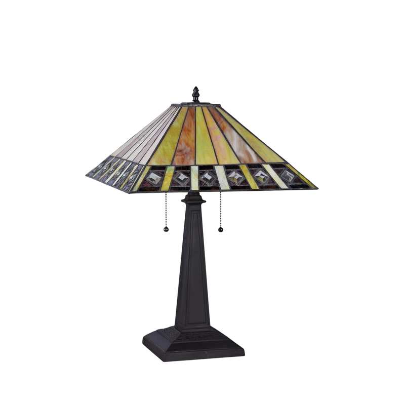 Unlit view. Tiffany Glass Table Lamp Giles Mission by Chloe Lighting