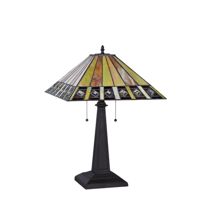 Unlit view. Tiffany Glass Table Lamp Giles Mission by Chloe Lighting