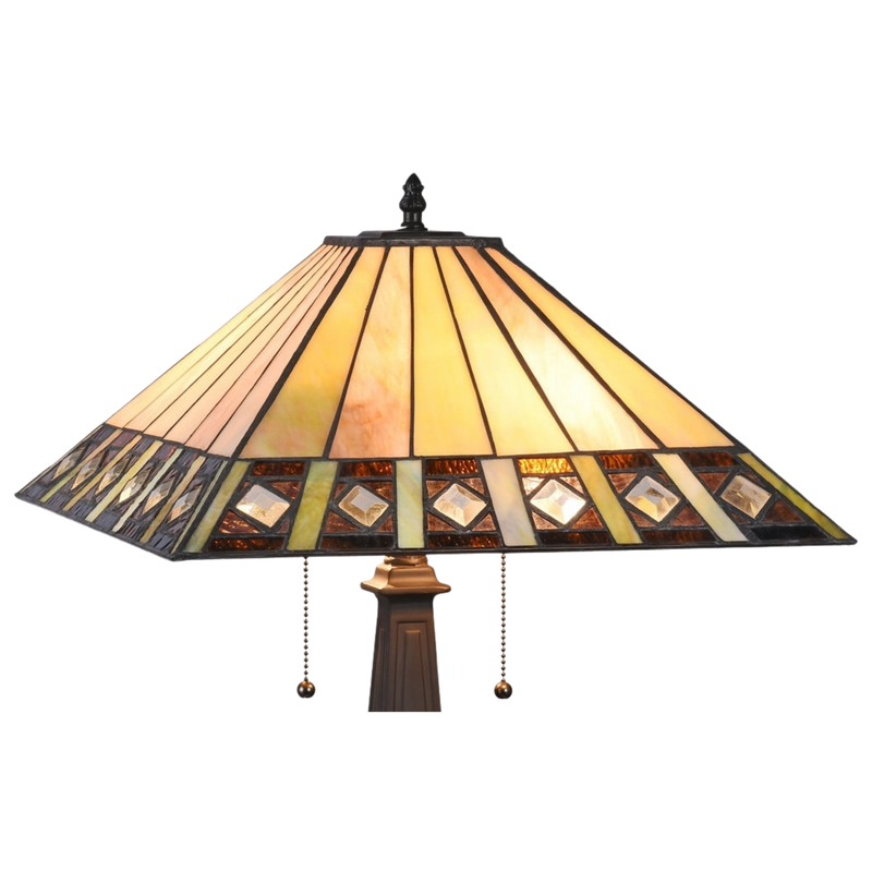 Close-up view of stained glass shade. Tiffany Glass Table Lamp Giles Mission by Chloe Lighting