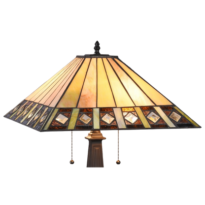 Close-up view of stained glass shade. Tiffany Glass Table Lamp Giles Mission by Chloe Lighting