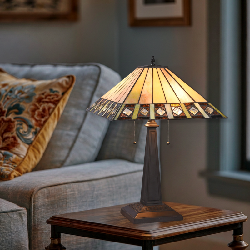 22-inch Tiffany Glass Table Lamp Giles Mission by Chloe Lighting in living room setting