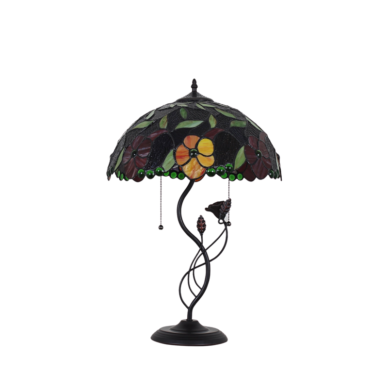 Unlit view. Tiffany Like Table Lamp Mariebelle Floral by Chloe Lighting