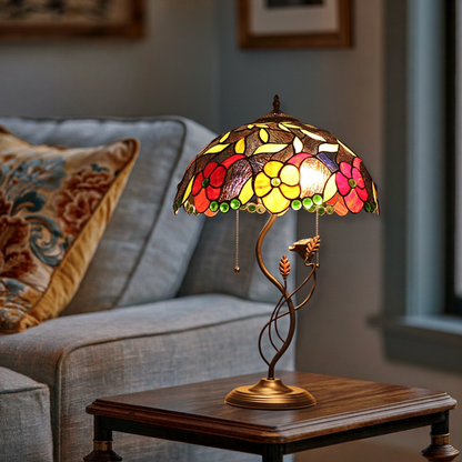 24-inch Tiffany Like Table Lamp Mariebelle Floral by Chloe Lighting in living room setting