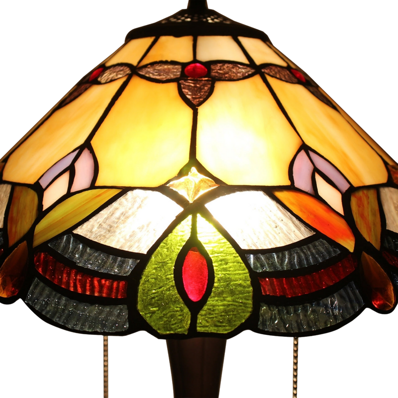 Close-up view of stained glass shade. Tabletop Tiffany Lamp Howard Victorian by Chloe Lighting