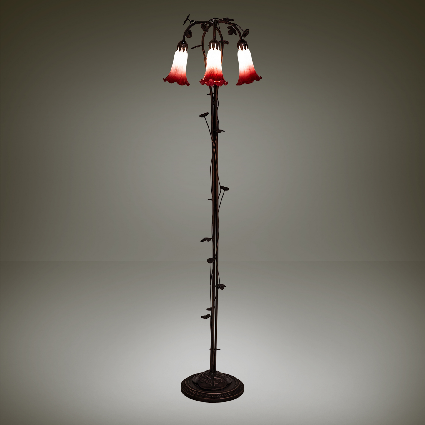 58-inch Tiffany Floor Lamp Pink White Pond Lily Three Light by Meyda Lighting