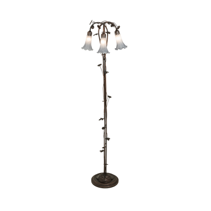 58-inch Tiffany Floor Lamp Gray Pond Lily Three Light Design by Meyda Lighting