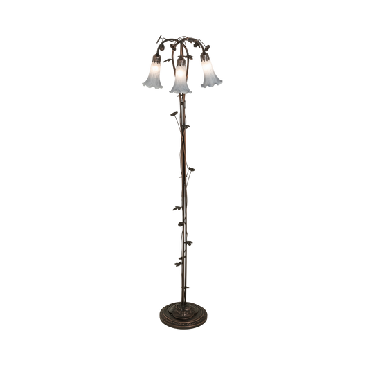 58-inch Tiffany Floor Lamp Gray Pond Lily Three Light Design by Meyda Lighting