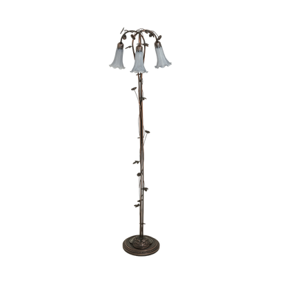 58-inch Tiffany Floor Lamp Gray Pond Lily Three Light Design by Meyda Lighting
