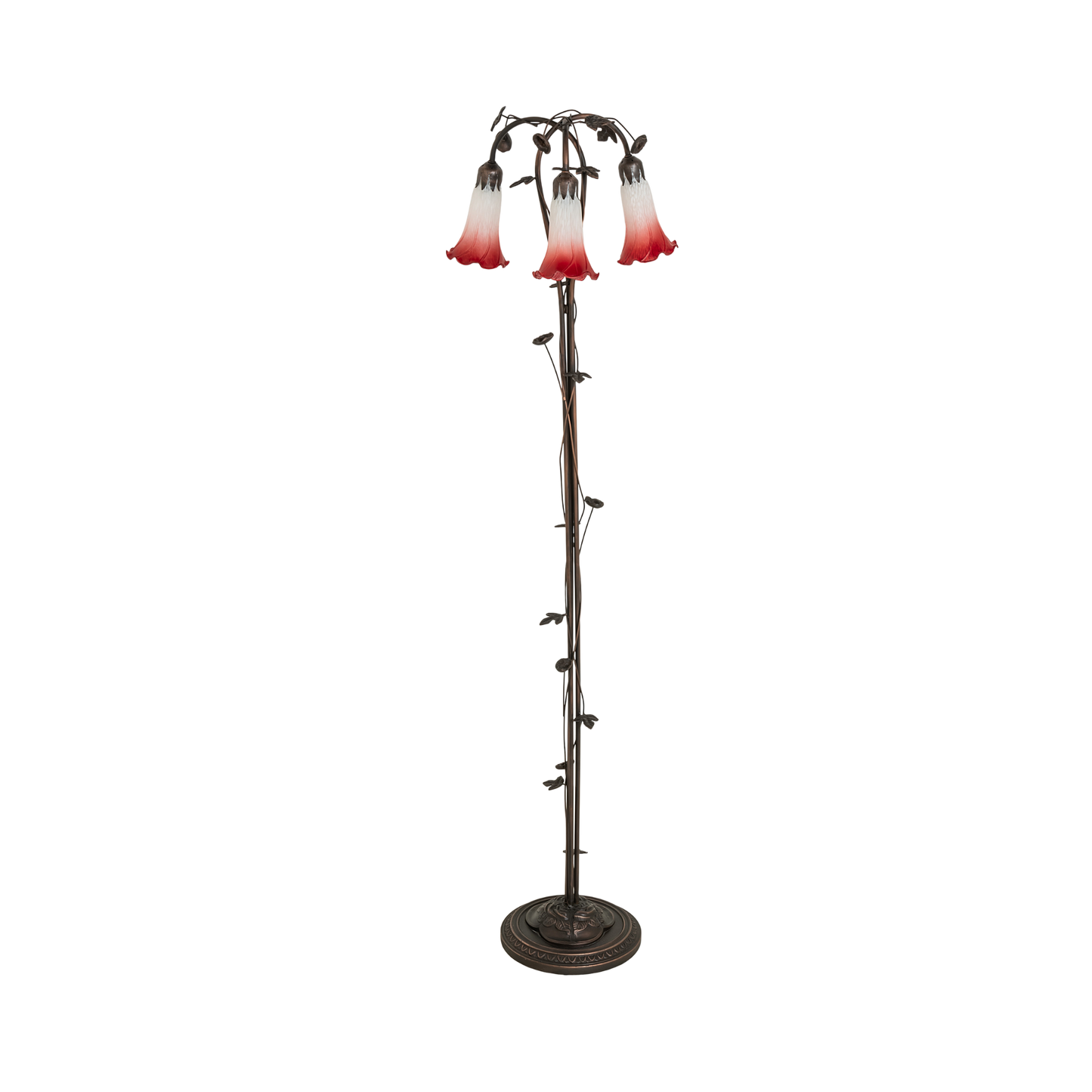 58-inch Tiffany Floor Lamp Pink White Pond Lily Three Light by Meyda Lighting