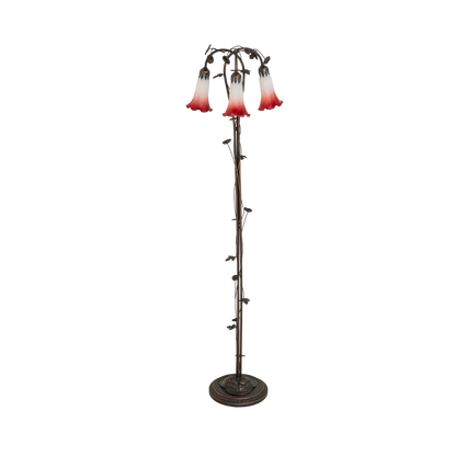 58-inch Tiffany Floor Lamp Pink White Pond Lily Three Light by Meyda Lighting
