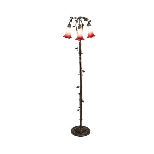 58-inch Tiffany Floor Lamp Pink White Pond Lily Three Light by Meyda Lighting